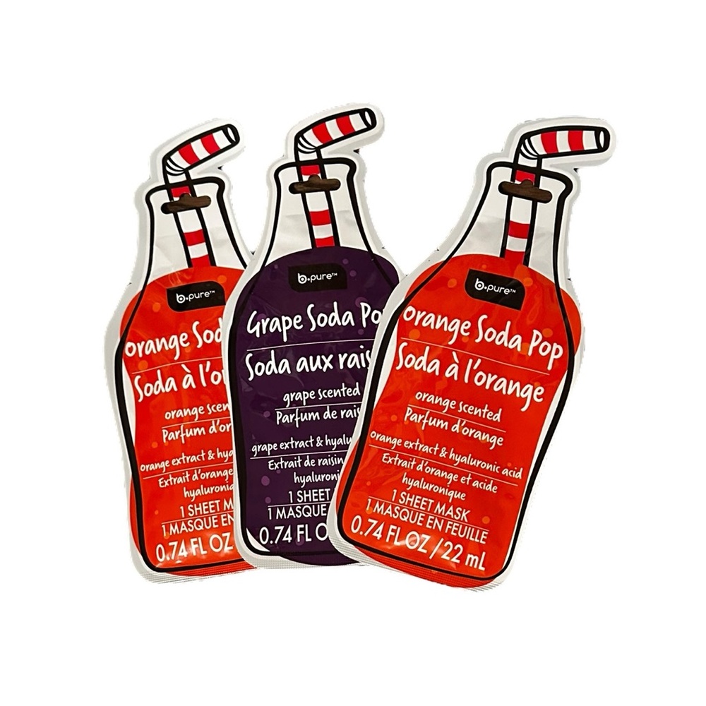 NWT b•pure Orange  & Grape Soda Pop Scented Sheet Face Masks   ,Lot Of 3